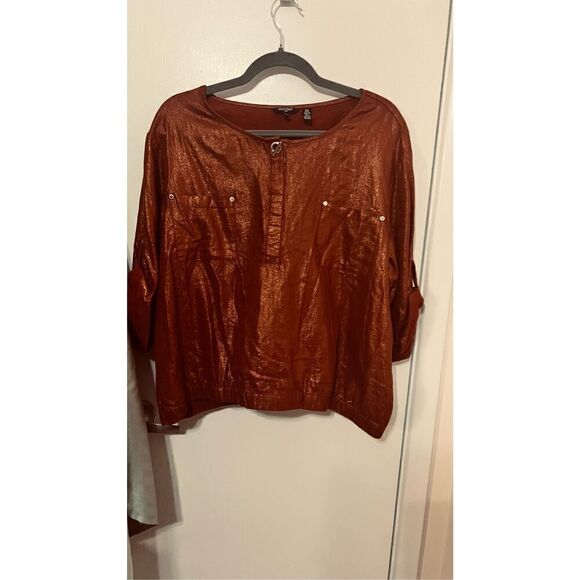 ELLEN TRACY BURNT ORANGE LINEN BLEND 3/4 SLEEVE BLOUSE SZ XL - Picture 2 of 9